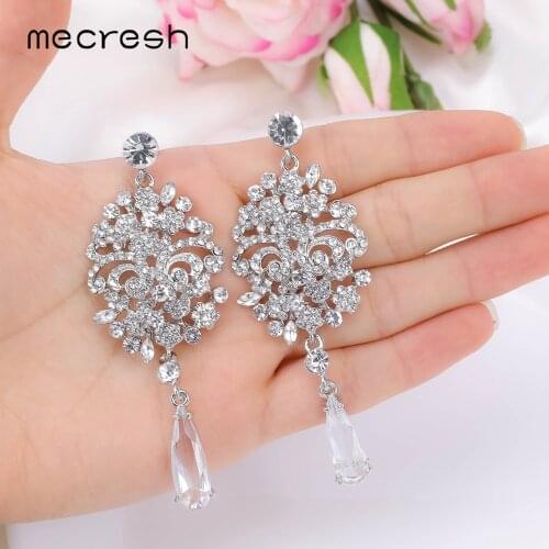 Mecresh Newest Bridal Earrings Women Sparkles Cubic Zirconia Rhinestone Silver Color Luxury CZ Wedding Jewelry Earrings MEH1766