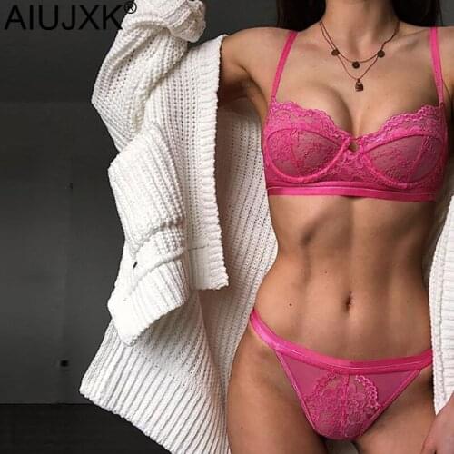 AIUJXK 8 Colors 2020 Sexy Lingerie Summer Transparent Lace Underwire Push Up Bra And Panty Set Women 2 Piece Underwear Suit