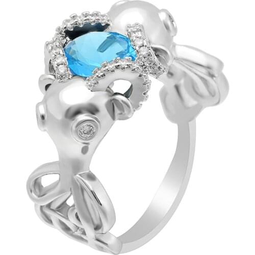 Octopus Rings Animal Silver Color Black Purple Blue Green Zircon Party Finger Rings For Women Engagement Ring Store Dropshipping