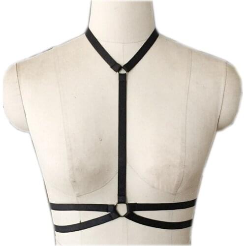Harajuku Goth Body Cage Harness Sexy Cage Bra Black Garter Lingerie Pole Dance Dresses Elastic Harness Bra Adjustable Size O0228