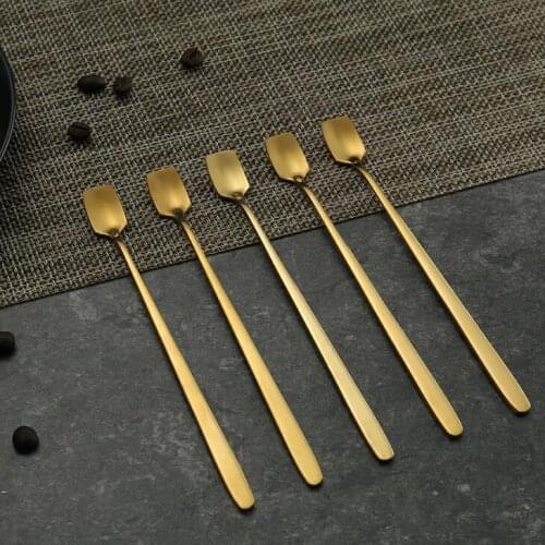 Stainless Steel Gold Spoon With Long Handle Ice Spoons Coffee Spoon Tea Home Kitchen Tableware Spoons LX1734