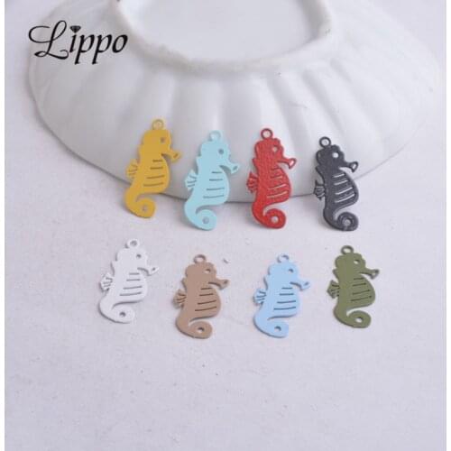 100pcs AC9421 18mm*29mm Painted Animals Charms Cute Seahorse Articles Pendants For Jewelry Making Earrings DIY