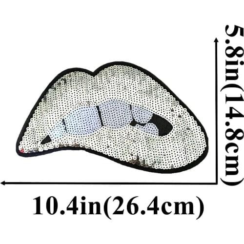 2 Pieces/lot Silver LIps Sequined Patches for Clothes Handmade Sewing Accessory Big Mouth Motif Appliqued Embroidery Patch