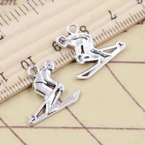 20pcs Charms Ski Sporter Skiing Player 17x19mm Tibetan Silver Color Pendants Antique Jewelry Making DIY Handmade Craft