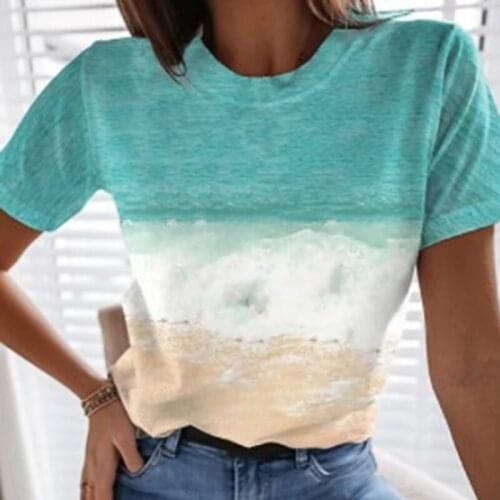 2021 Summer Women T-shirt Fashion 3D Ocean Landscape Printing T Shirts Short Sleeve Pullover Tops All-match Lady Shirt