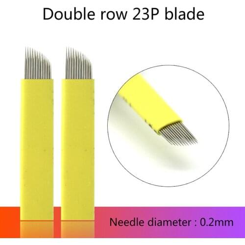 500pcs/box yellow disposable manual tattoo pen microblading blade needle double row curved bevel 23pin permanent makeup eyebrow