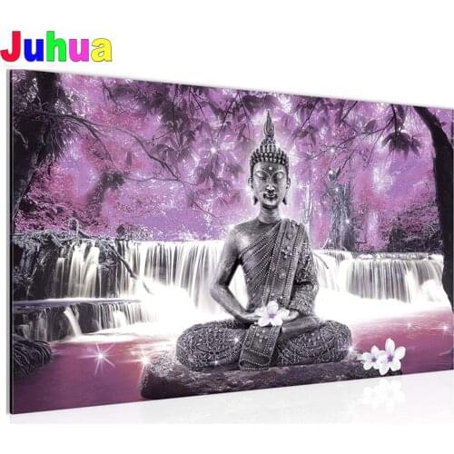 Buddha Waterfall Landscape 5d diy diamond painting Wall Art Large diamond mosaic full square round drill diamond embroidery JH12