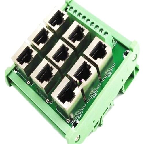 9 Port RJ45 rj45 8P8C Breakout Ethernet LAN PCB Board interface Parallel Connection Terminal C45 DIN Rail Mounting Connector