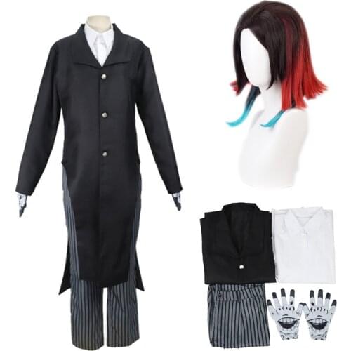 Anime Demon Slayer Cosplay Kimetsu No Yaiba Enmu Cosplay Costumes Enmu Uniform Suit Wig Mens Halloween Costumes For Women CS473