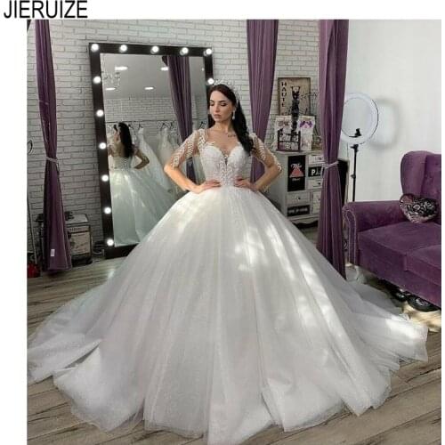 JIERUIZE Ball Gown Wedding Dresses Sweetheart Long Sleeves Appliques Lace UP Back Princess Bridal Dresses Church robe de mariee