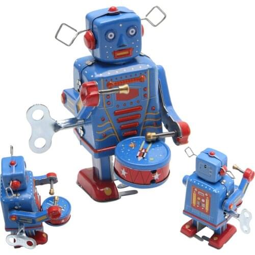 D5QF Retro Clockwork Wind Up Metal Walking Robot Toy Vintage Collectible Kids Gift