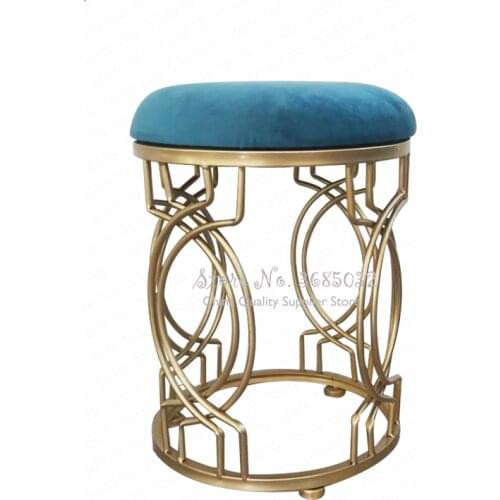 Home Iron Stool Stainless Steel Pouf Dining Table Chairs Bedroom Makeup Stools Living Room Shoe Bench with Soft Flannel Cushion