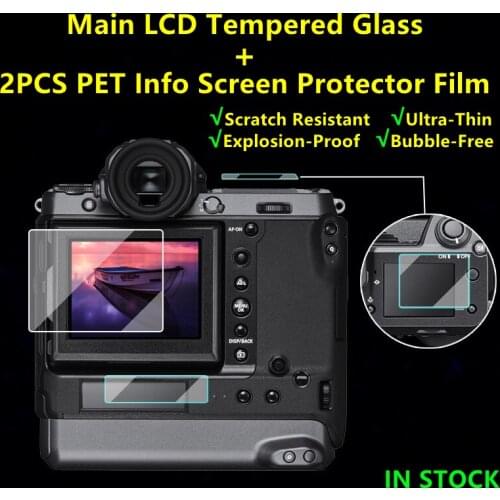Fuji GFX100 Self-adhesive Tempered Glass Main LCD + Info Screen Protector Film Full Cover Guard for Fujifilm GFX100 Camera Film