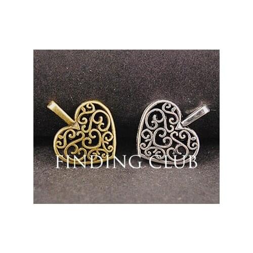 30pcs 2 Colors Alloy Hollow Filigree Heart DIY Metal Bracelet Necklace Jewelry Findings A800/A801