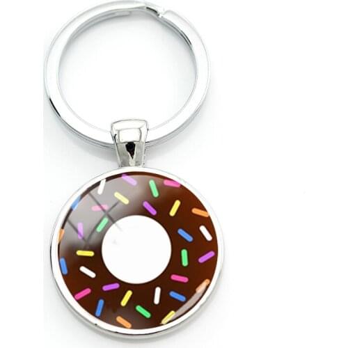 TAFREE Cute Doughnut Image Glass Cabochon Keyholders Sweet Food Theme Photos Key Chains Rings Girls Jewelry