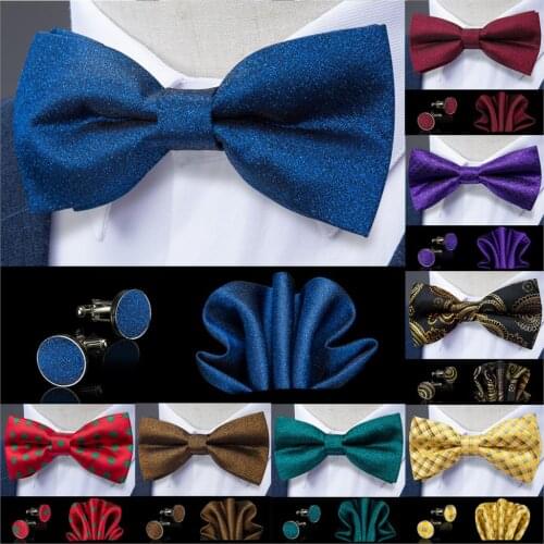 Fashion Mens Bowtie Navy Blue Solid Paisley High Quality Silk Jacquard Wedding Bowtie for Men Fromal Butterfly Bowtie Cufflink