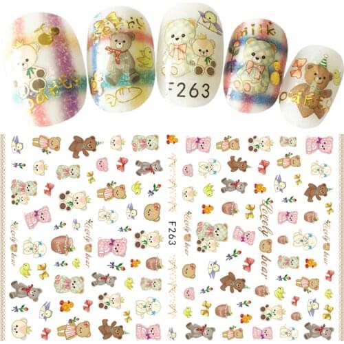 4 sheets High quality ADhesive decals Nail Art decorations Stickers acrylic nail accessories beauty tools Cute bear heart design