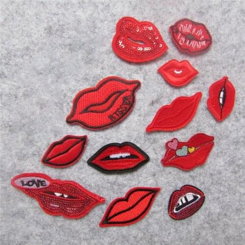 Fashion style mouth patterned hot melt adhesive applique embroidery patch DIY clothing accessory patches stripes C309-C5079 hot