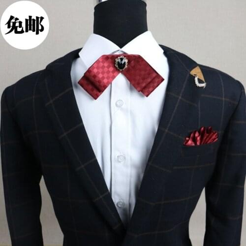 New Free Shipping fashion 2016 male MENS wedding Black diamond inlaid double bow tie groom party men women collar red Headdress