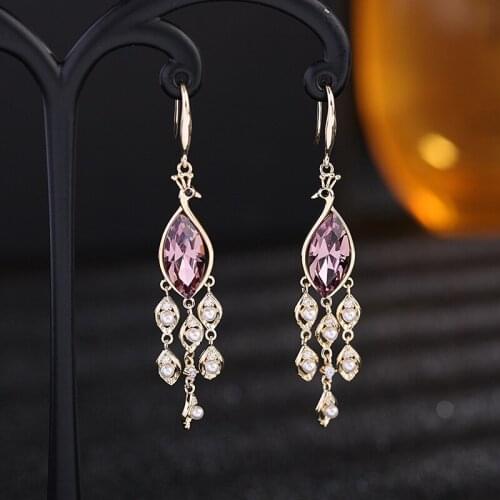 2021 New Fashion Peacock Earrings Blue Crystal Long Tassel Pendant Earrings Vintage Brand Design Jewelry