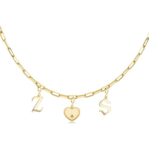 Valori Jewels Letter And Heart, Zirconia Gemstone, Gold Plated, Sterling Silver Charm Necklace
