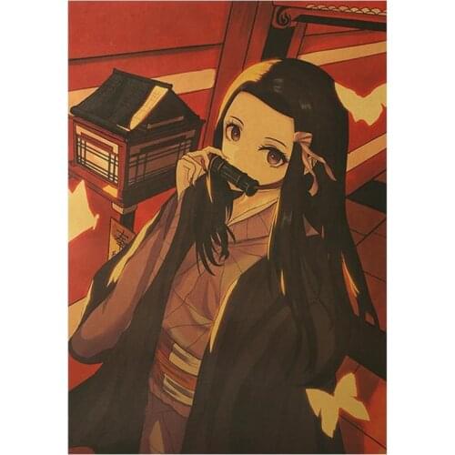 Anime Demon Slayer Kimetsu No Yaiba Tanjirou Nezuko Poster Painting Vintage Nostalgia Kraft Paper Posters Cafe Decor Painting