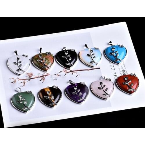 1PC natural crystal mineral jewelry rose quartz heart pendant noble fashion couple pendant necklace pendant DIY gift jewelry