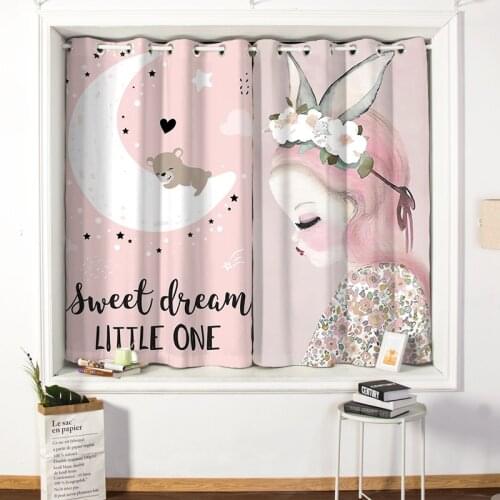 Custom Nursery Kids Children Window Curtain Drape Hangings for Living Room Bedroom Curtain Hare Rabbit Girl Pink