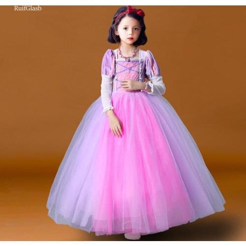 Ruifglab Kids Girls Princess sofia Rapunzel Dress Halloween Child Cosplay Tulle Tutu Ball Gown Kids Clothing Long Party Dress