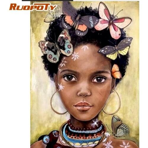 RUOPOTY Framed 60x75cm Oil acrylic Painting By Numbers Butterfly Girl Drawing by number For Adult Modern Home Wall Decor Picture