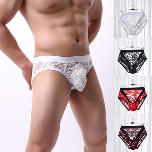 Men Briefs Lace Male Underwear Briefs Lace Sexy Men Lingerie Men Comfortable Floral Print Underpants Ropa Interior Hombre Briefs