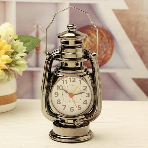 Vintage Retro Alarm Clock Oil Lamp Alarm Kerosene Lamp Table Clock Clock Living Room Decor Office Supplies Craft Ornament