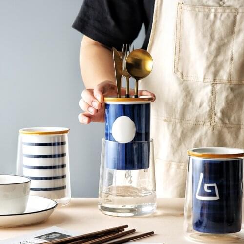 Japanese Ceramic Chopsticks Tube Household Glass Drain Basket Kitchen Spoon Shelf Cage