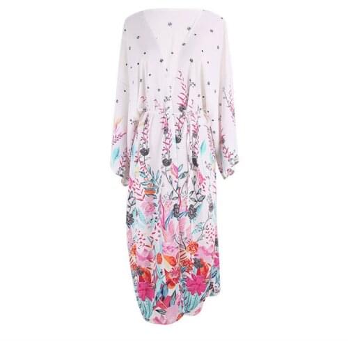 YYCZF Printing Kaftan Beach Holiday Tunic Beach Cover Up Saida De Praia Swimsuit Women Bikini Cover Up Pareo Sarong Beachwear