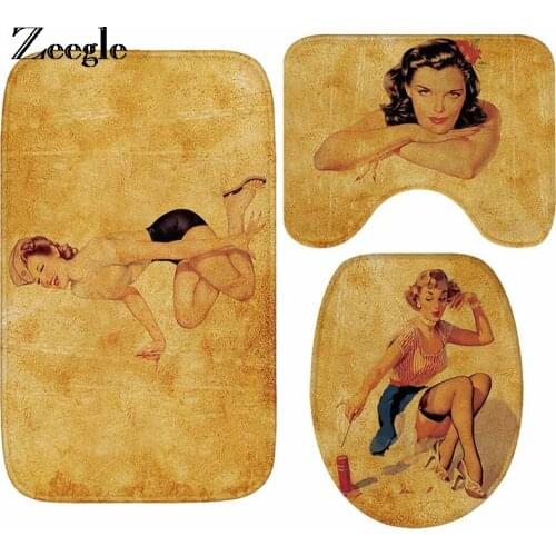 Zeegle European Medieval Woman Bathroom Bath Mat Set Bathroom Carpets Non-slip Mat Toilet Seat Cover Home Decor
