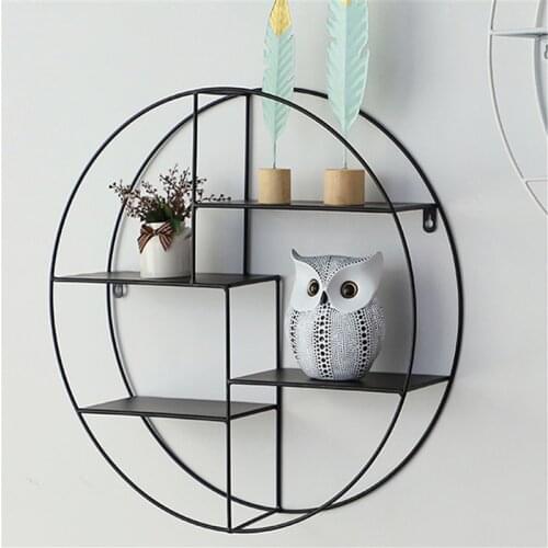 Iron Wall Shelf Wall Hanging Living Room Bedroom Rack Round Wall Decoration Wall Storage Holder Suitable Restaurant Hair Salon
