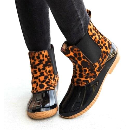 Women Ankle Boots PU Leopard Female Lace Up Boots Women Waterproof Rain Boots Non-slip Boots Botas Mujer Winter Women Shoes