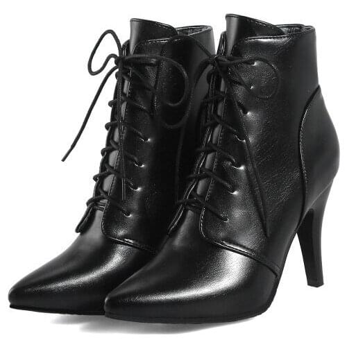 New autumn and winter womens comfortable shallow mouth pointed boots womens lacing simple sweet wild boots