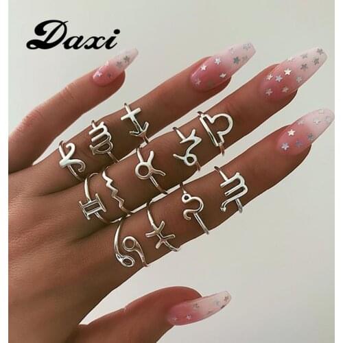 DAXI Vintage 12 Constellations Rings For Women Silver Color Finger Couple Ring Set 2019 Anillos Female Statement Fashion Jewelry
