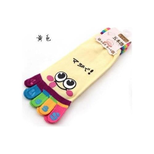 1pair/lot Cute Cartoon Smile Print Toe Socks Five toe cartoon cotton Socks female cotton funny socks