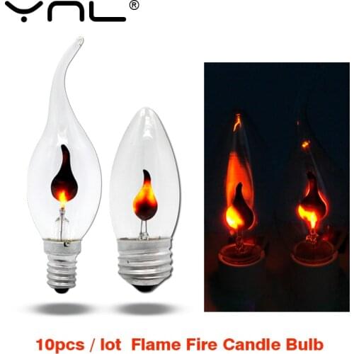 10pcs Flicker Led Candle Light Flame Edison Bulb E14 E27 Fire Lighting Vintage 3W 220V Tail Retro Decor Energy Saving Lamp