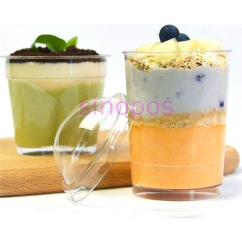 10pcs Transparent plastic various shapes mousse cup with lid and scoop, sweet food clear packing box, cake display tray,SP01