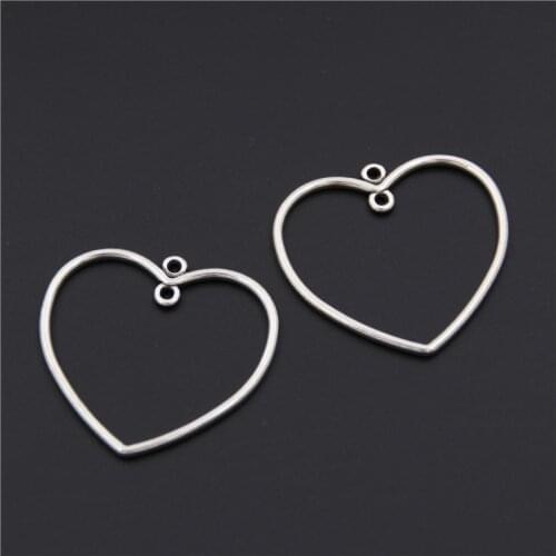 10pcs Silver Color Hollow Out Heart Charm Pendants For Earrings Necklace Jewelry Making