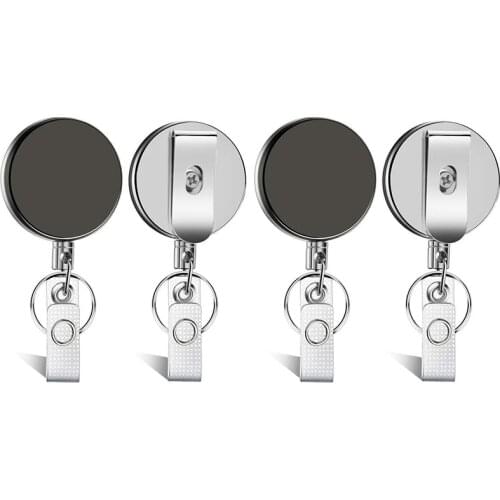 4 Pieces Professional Heavy Duty Retractable Badge Holder Badge Reels ID Holder with Keychain Ring Clip for ID Card Carabiner Ke