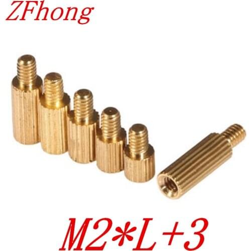 50pcs/lot M2*L+3 2mm Brass Round Standoff Spacer Male Female M2 Brass Threaded Spacer