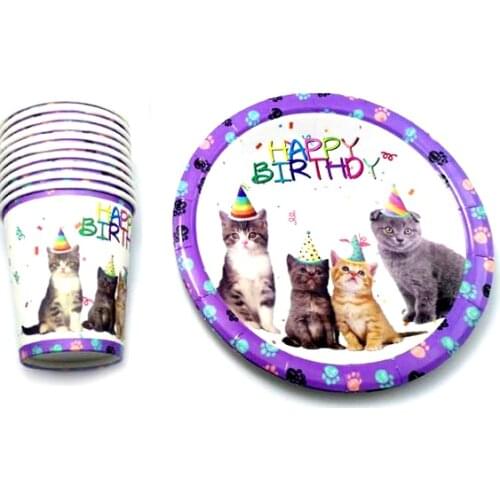 60pcs/lot Baby Shower Decorate Cups Plates Kids Favors Pet Cats And Dogs Theme Dishes Glass Birthday Events Party Tableware