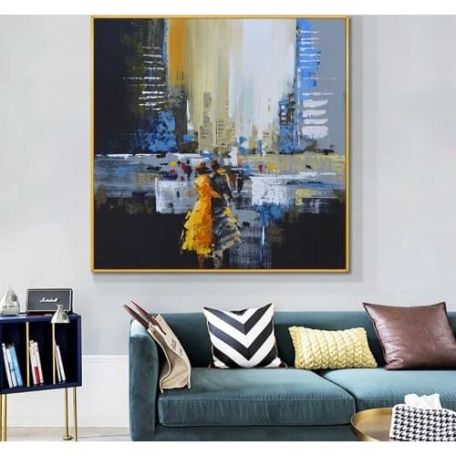 Handmade Abstract Oil Painting Wall Art Stand in the River Landscape Minimalist Modern On Canvas Decorative For Living Room