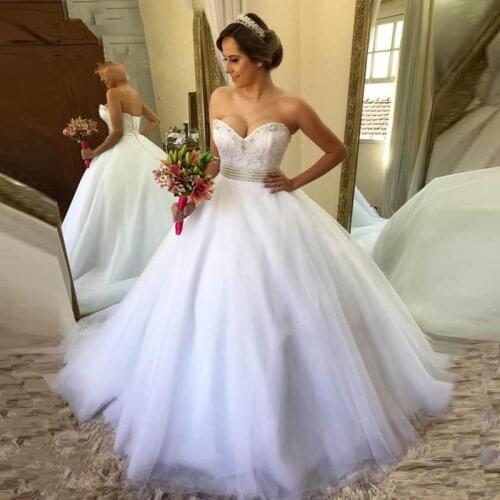 Luxury African Plus Size Vintage Ball Gown Wedding Dresses Appliques Pearls Princess Wedding gown Tulle Lace 2020 Bridal Gowns