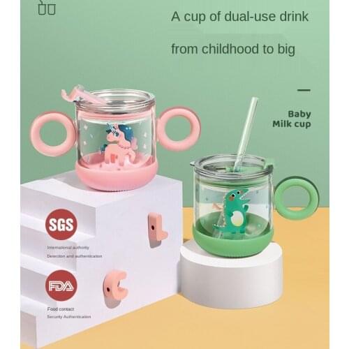 Milk cup with scale drinking milk straw microwave oven can heat the glass childrens baby brewed milk powder
