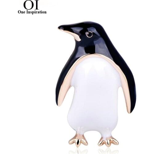OI Latest Cute Penguin Shape Brooch Black Enamel Brooches Jewelry For Children Scarf Coat Collar Pin Accessories